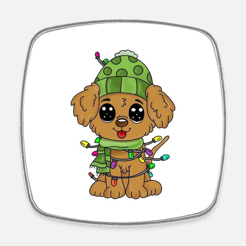 Chien avec des décorations de Noël - Magnet carré - blanc