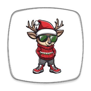 Hirsch Weihnachten Comic Cool - Viereckiger Kühlschrankmagnet - Weiß - Vorne
