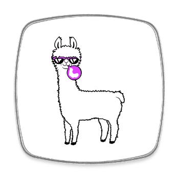 Lama chewing-gum bulle bulle alpaga soufflant - Magnet carré - blanc - Devant