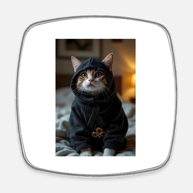 Ninja Cat - Square fridge magnet - white