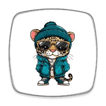 Leopard Cool Comic - Viereckiger Kühlschrankmagnet - Weiß - Vorne