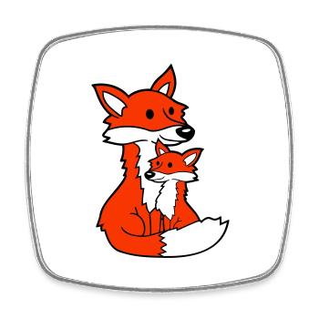 2 Foxes Mother Red Fox Little Child Father Mom - Square fridge magnet - white - Front