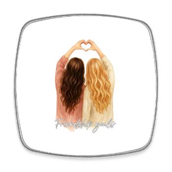 Beste Freundinnen Herzpose brünett und blond - Viereckiger Kühlschrankmagnet - Weiß - Vorne
