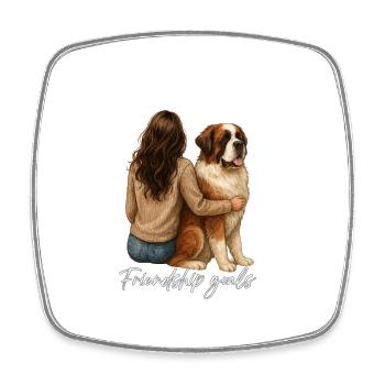 Brunette woman with Saint Bernard – Friendship goals - Square fridge magnet - white - Front