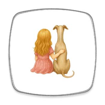 windhund – Mädchen & Hund Seite an Seite - Viereckiger Kühlschrankmagnet - Weiß - Vorne