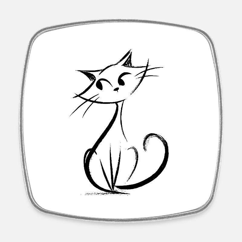 Cute cat drawing - Square fridge magnet - white