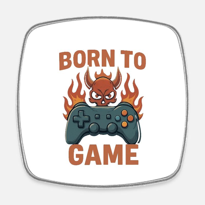 Born to Game – Fire Skull Controller - Square fridge magnet - white