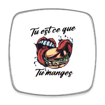 Tu est ce que tu manges t-shirt humour - Magnet carré - blanc - Devant