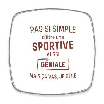 SPORTIVE GÉNIALE rouge brunâtre foncé - Magnet carré - blanc - Devant