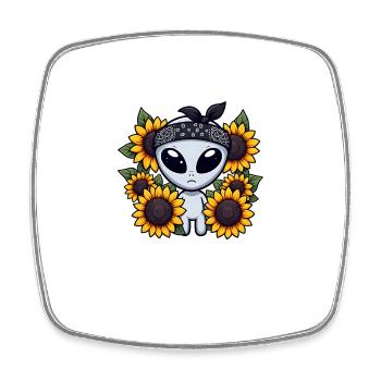 Alien avec bandana et tournesols - Magnet carré - blanc - Devant