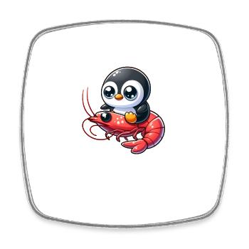 Pinguin reitet Shrimp - Viereckiger Kühlschrankmagnet - Weiß - Vorne