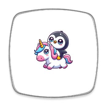 Un pingouin sur une licorne - Magnet carré - blanc - Devant