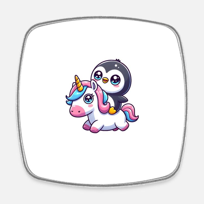 Ein Pinguin auf einem Einhorn - Viereckiger Kühlschrankmagnet - Weiß