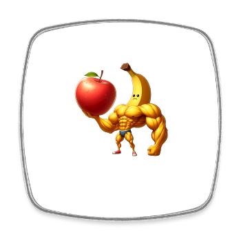 Banane musclée soulevant une énorme pomme - Magnet carré - blanc - Devant