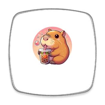 Capybara genießt Bubble Tea - Viereckiger Kühlschrankmagnet - Weiß - Vorne