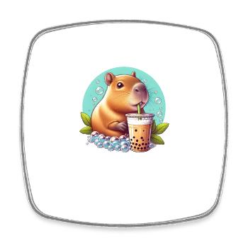 Capybara genießt Bubble Tea - Viereckiger Kühlschrankmagnet - Weiß - Vorne