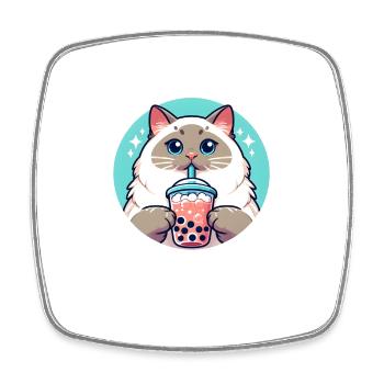 Siamese Cat Having Bubble Tea - Square fridge magnet - white - Front