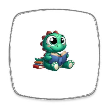 Dino reads a book - Square fridge magnet - white - Front