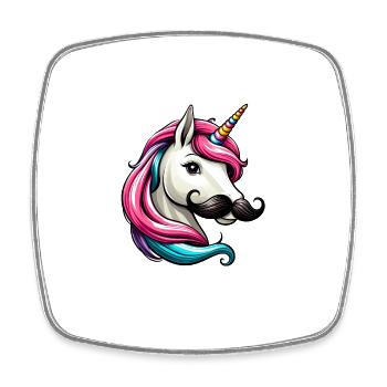 Einhorn mit Schnurrbart - Viereckiger Kühlschrankmagnet - Weiß - Vorne