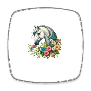 Cheval fleuri dans le jardin - Magnet carré - blanc - Devant