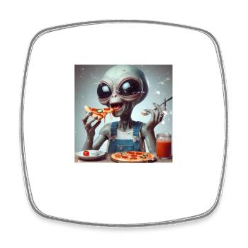 Alien Pizza Fun - Square fridge magnet - white - Front
