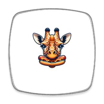 Giraffe enjoys hot dog - Square fridge magnet - white - Front