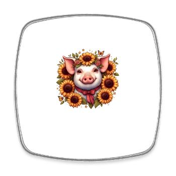 Pig with bow and sunflowers - Square fridge magnet - white - Front