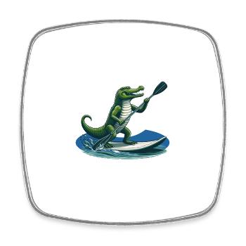 Crocodile doing stand-up paddling - Square fridge magnet - white - Front