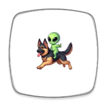 Alien sur berger allemand - Magnet carré - blanc - Devant