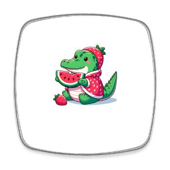 Crocodile en costume de pastèque - Magnet carré - blanc - Devant