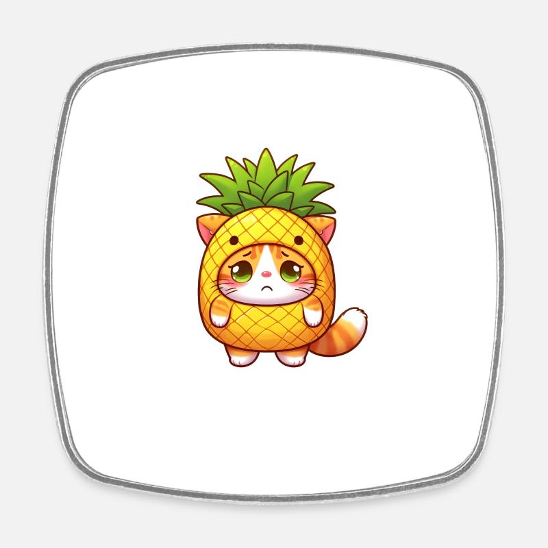 Chat mignon en costume d’ananas - Magnet carré - blanc
