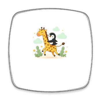 Pinguin reitet Giraffe - Viereckiger Kühlschrankmagnet - Weiß - Vorne