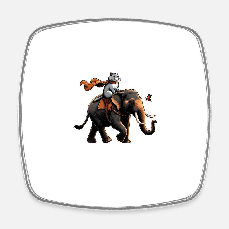 Fier chat chevauchant un éléphant - Magnet carré - blanc