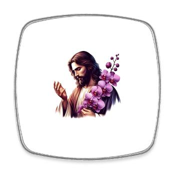 Jesus with Purple Orchids - Square fridge magnet - white - Front