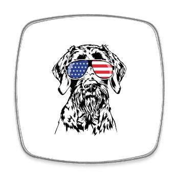 German Wirehaired America Flag Dogs Wilsigns - Square fridge magnet - white - Front