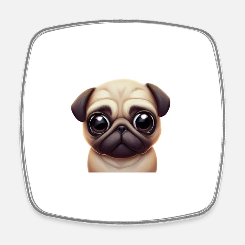 Adorable Pug Art - Square fridge magnet - white