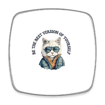 Be the best version of yourself - Cat Hipster - Square fridge magnet - white - Front