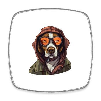 Fashion Dog Hipster - Square fridge magnet - white - Front