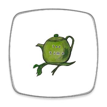 Romantic tea time, green teapot - Square fridge magnet - white - Front