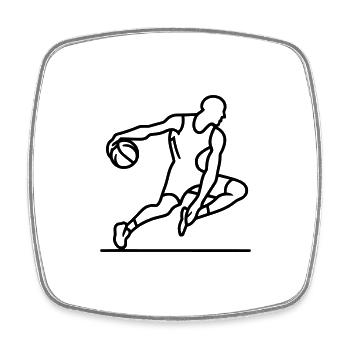 Minimalistischer Basketballspieler in Aktion - Viereckiger Kühlschrankmagnet - Weiß - Vorne