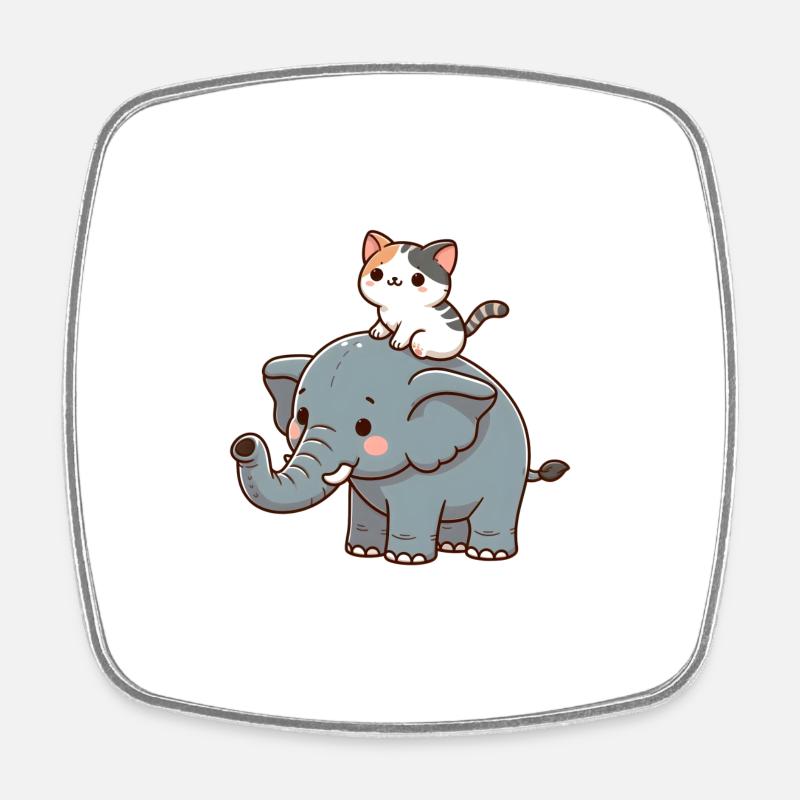Le chat monte à dos d’éléphant - Magnet carré - blanc
