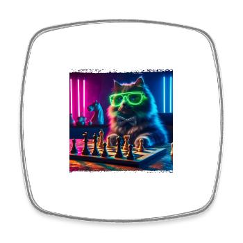 Chess Club Cat - Square fridge magnet - white - Front