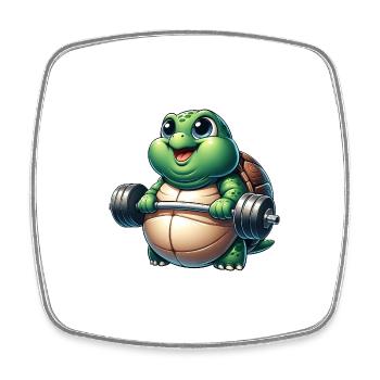 Funny fat turtle with dumbbell fitness - Square fridge magnet - white - Front