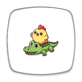 Cute chicken on crocodile - Square fridge magnet - white - Front