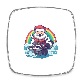 Waschbär Weihnachtsmann Regenbogen - Viereckiger Kühlschrankmagnet - Weiß - Vorne