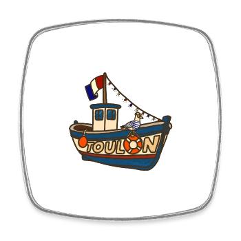 Fishing boat Toulon with funny gull - Square fridge magnet - white - Front