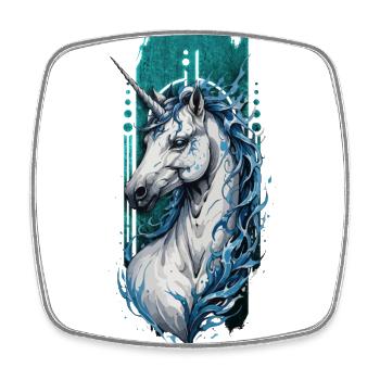 Azurblaue Gelassenheit: Einhorn mit blauer Wassermähne - Viereckiger Kühlschrankmagnet - Weiß - Vorne