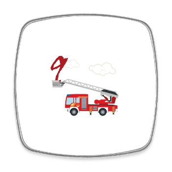 Camion de pompiers - 9e anniversaire - Magnet carré - blanc - Devant
