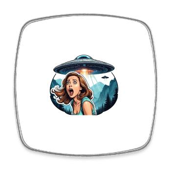 Des OVNI extraterrestres enlèvent une belle femme - Magnet carré - blanc - Devant