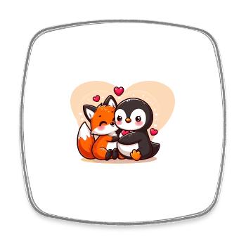 Renard mignon câlin pingouin - Magnet carré - blanc - Devant